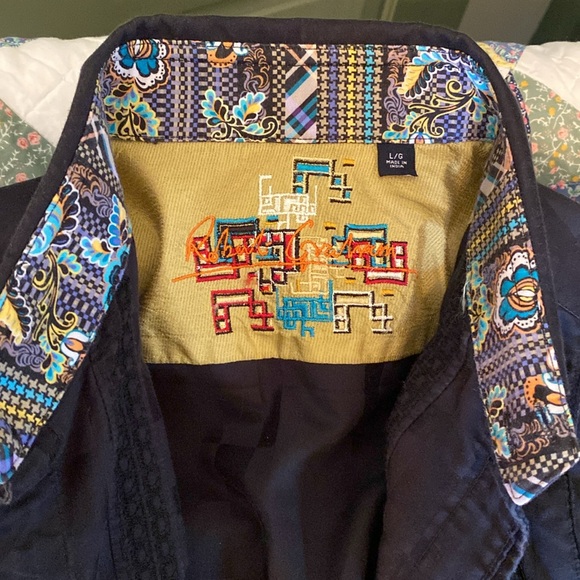 ROBERT GRAHAM Long Sleeve Black Dress Shirt with GEOMETRIC CUFF DETAIL Size L - Picture 5 of 9